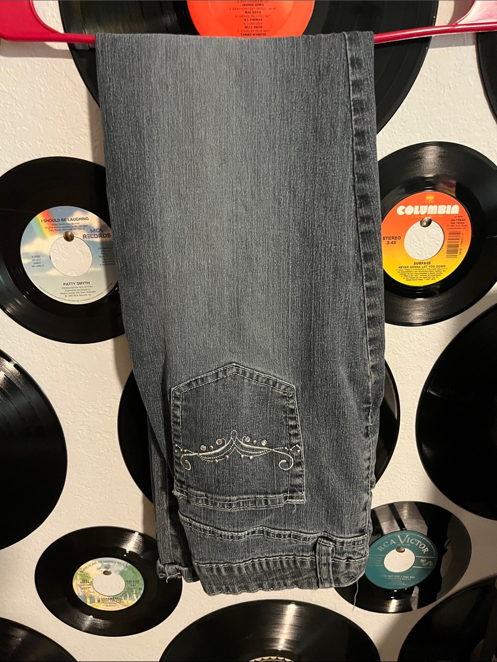 Angels Black-Gray Washed Denim Jacket with Gold Script
